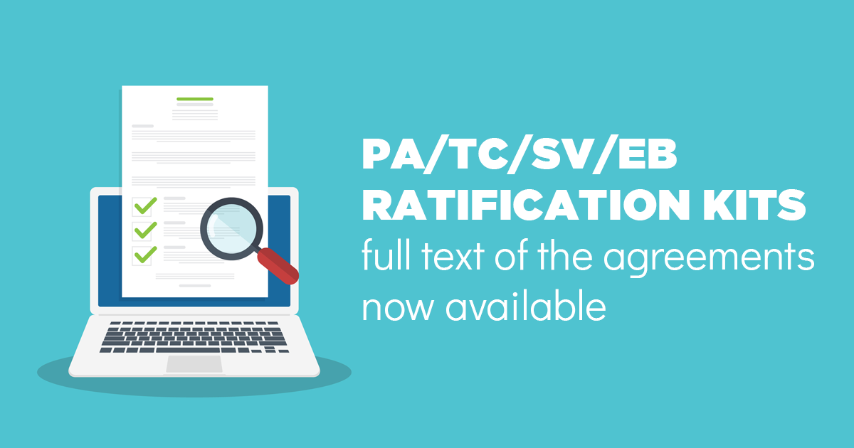 PA/TC/SV/EB group ratification kit, including the full text of the agreement, now available