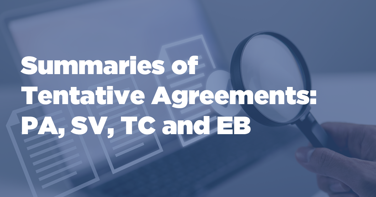 Summaries of tentative agreements: PA, SV, TC and EB