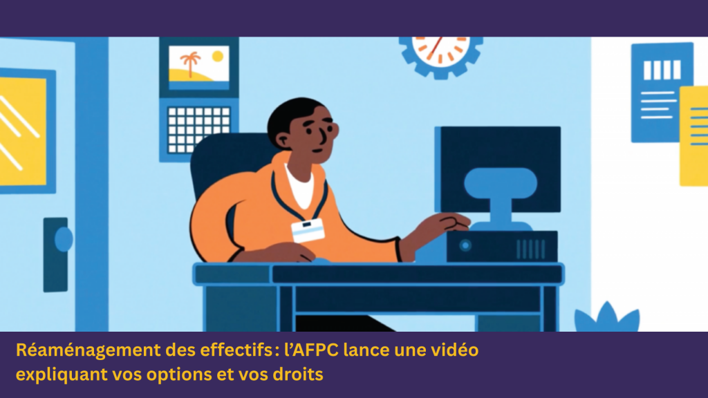 Capture d'écran tirée d'une vidéo montrant une personne assise à un bureau et regardant un ordinateur.